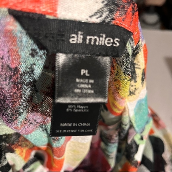 Ali Miles gauzy sheer artsy geometric button down colorful blouse LP - Picture 6 of 10